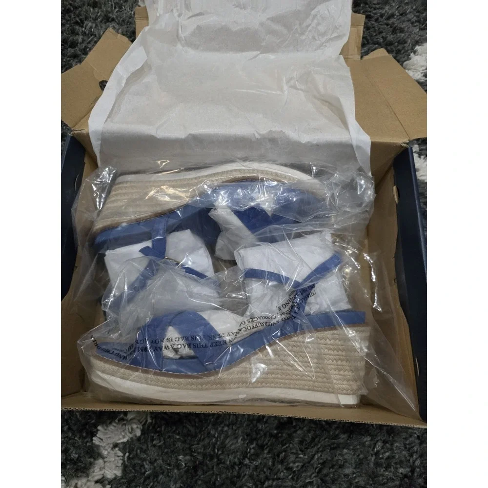 Cole Haan Crysta Blue l Leather Wedge Sandals New Size 9.5B